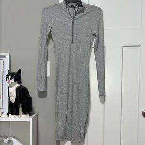 Fashion Nova Heather Gray Long Sleeve Dress
